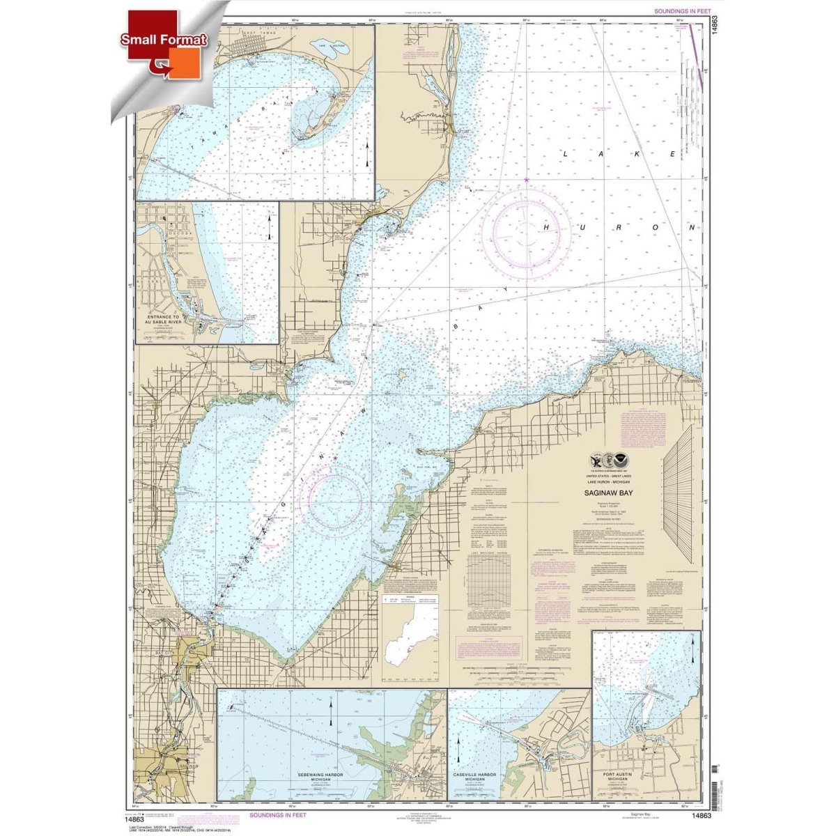Historical NOAA Chart 14863: Saginaw Bay; Port Austin Harbor; Caseville Harbor; Entrance to Au Sable River; Sebewaing Harbor; Tawas Harbor - Life Raft Professionals