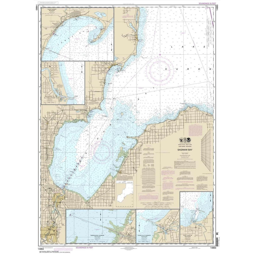 Historical NOAA Chart 14863: Saginaw Bay; Port Austin Harbor; Caseville Harbor; Entrance to Au Sable River; Sebewaing Harbor; Tawas Harbor - Life Raft Professionals