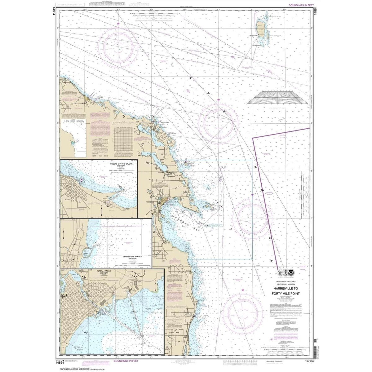 Historical NOAA Chart 14864: Harrisville to Forty Mile Point; Harrisville Harbor; Alpena; Rogers City and Calcite - Life Raft Professionals
