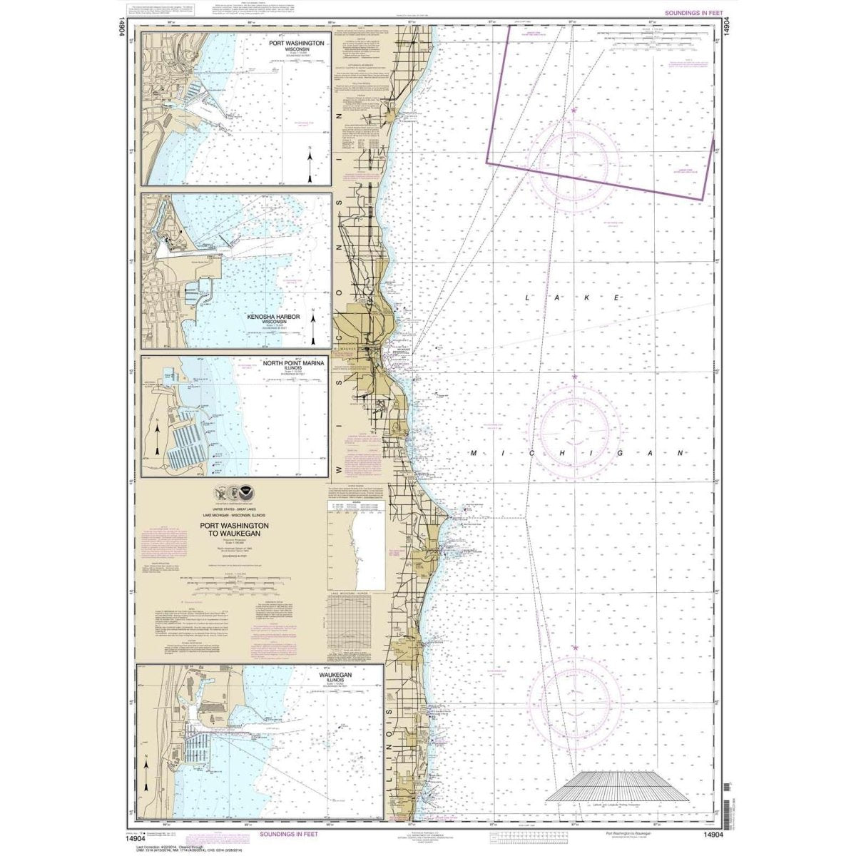 Historical NOAA Chart 14904: Port Washington to Waukegan; Kenosha; North Point Marina; Port Washington; Waukegan - Life Raft Professionals