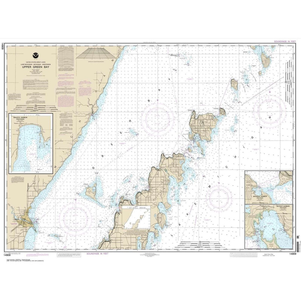 Historical NOAA Chart 14909: Upper Green Bay - Jackson Harbor and Detroit Harbor; Detroit Harbor; Jackson Harbor; Baileys Harbor - Life Raft Professionals