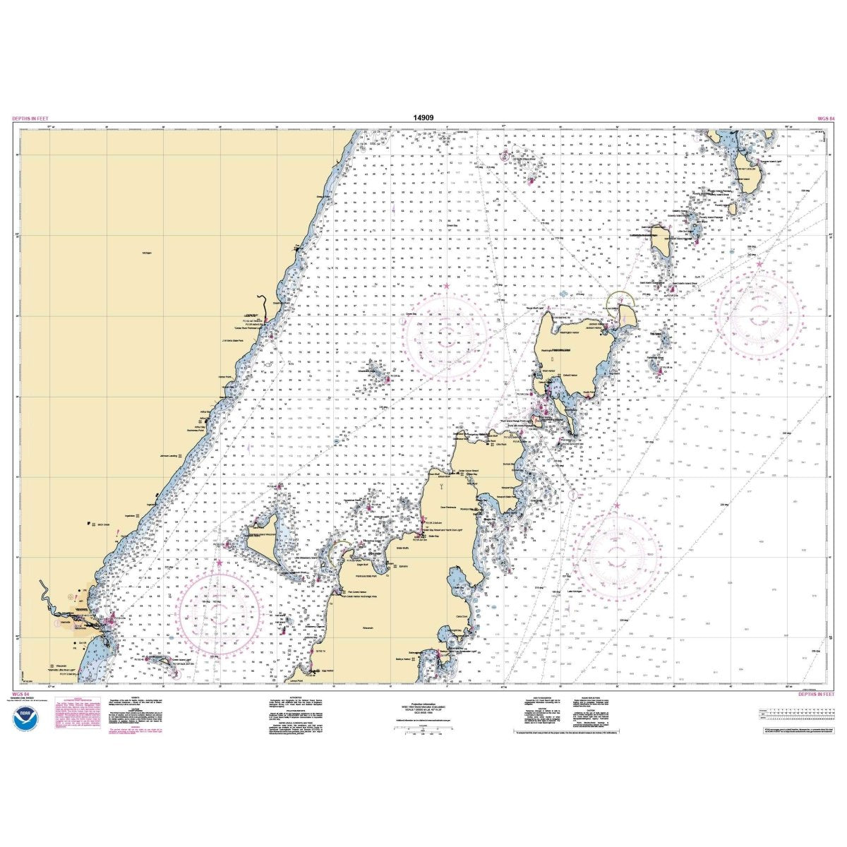 Historical NOAA Chart 14909: Upper Green Bay - Jackson Harbor and Detroit Harbor; Detroit Harbor; Jackson Harbor; Baileys Harbor - Life Raft Professionals