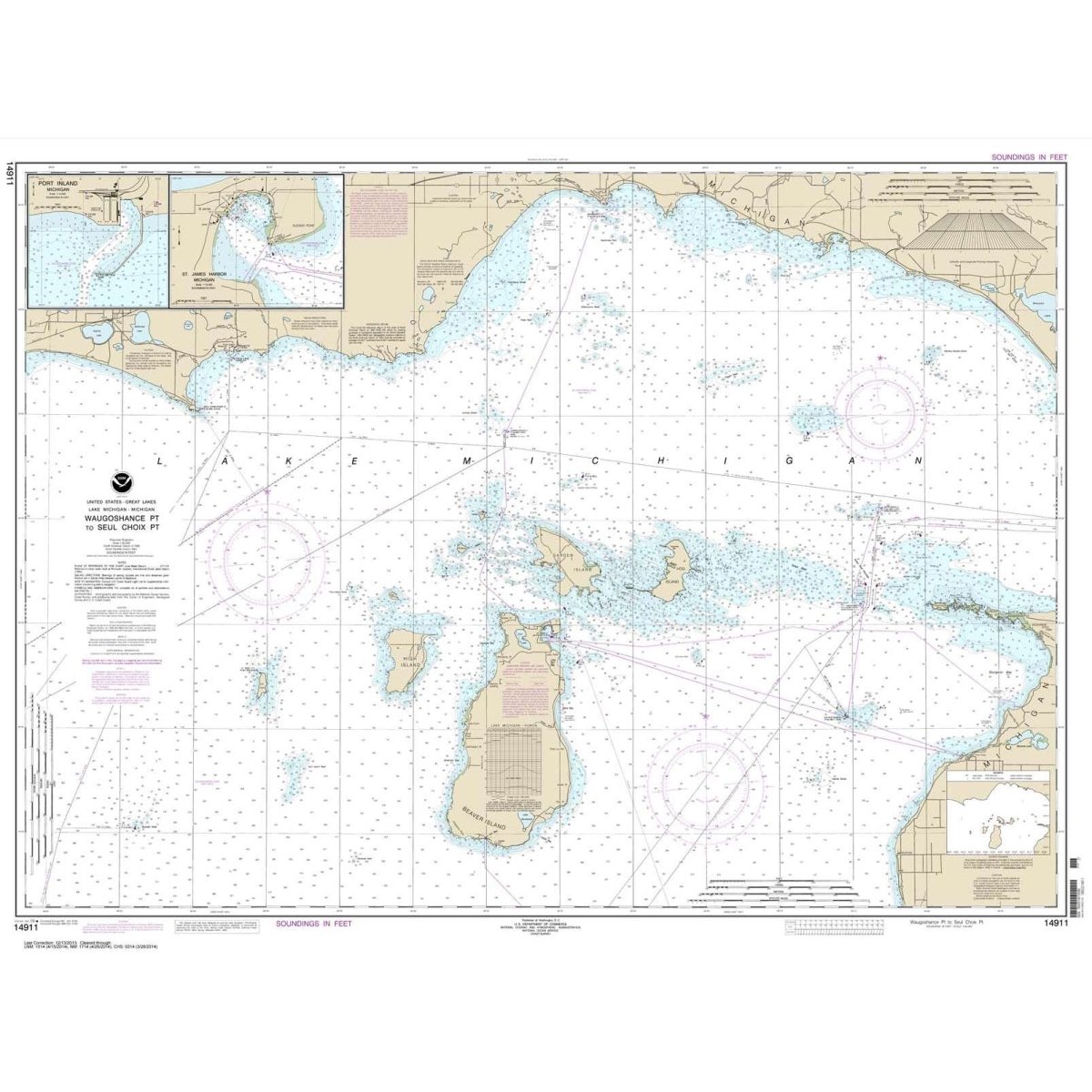Historical NOAA Chart 14911: Waugoshance Point to Seul Choix Point: including Beaver Island Group; Port Inland; Beaver Harbor - Life Raft Professionals