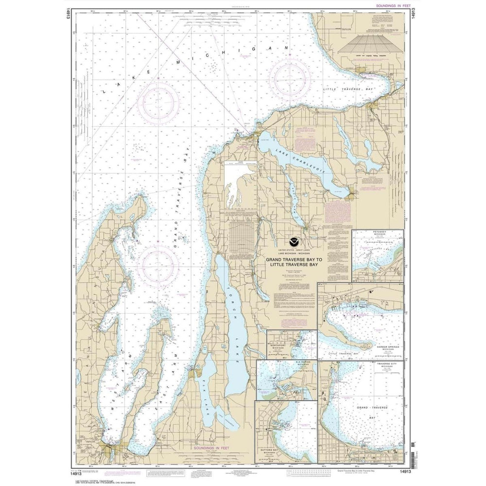 Historical NOAA Chart 14913: Grand Traverse Bay to Little Traverse Bay; Harobr Springs; Petoskey; Elk Rapids; Suttons Bay; Northport; Traverse City - Life Raft Professionals