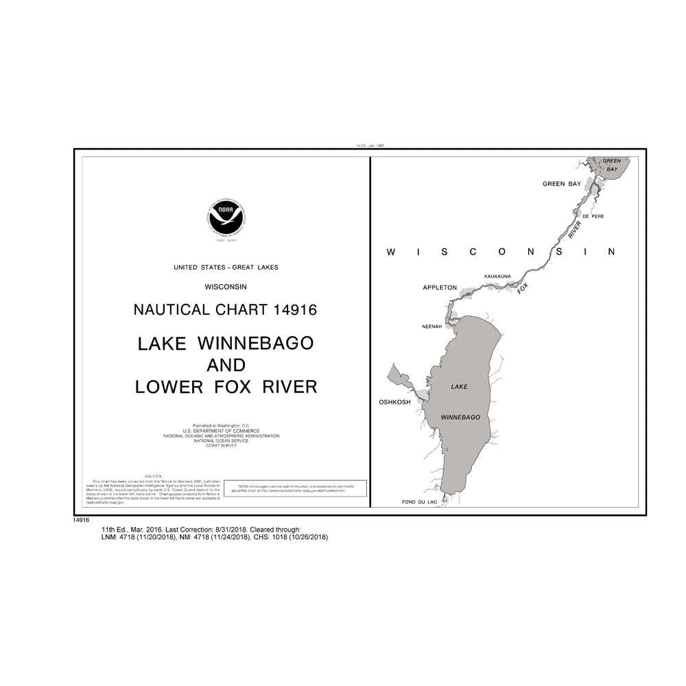 Historical NOAA Chart 14916: Lake Winnebago & Lower Fox River (38 Page Booklet) - Life Raft Professionals