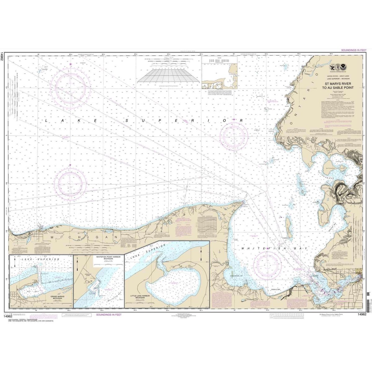 Historical NOAA Chart 14962: St. Marys River to Au Sable Point; Whitefish Point; Little Lake Harbors; Grand Marais Harbor - Life Raft Professionals