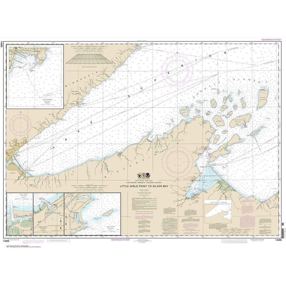 Historical NOAA Chart 14966: Little Girls Point to Silver Bay: including Duluth and Apostle Islands; Cornucopia Harbor; Port Wing Harbor; Knife River Harbor; Two Harbors - Life Raft Professionals