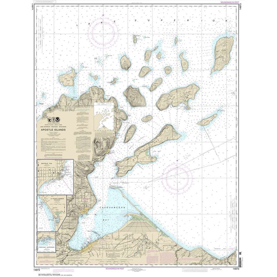 Historical NOAA Chart 14973: Apostle Islands: including Chequamegan Bay;Bayfield Harbor;Pikes Bay Harbor;La Pointe Harbor - Life Raft Professionals