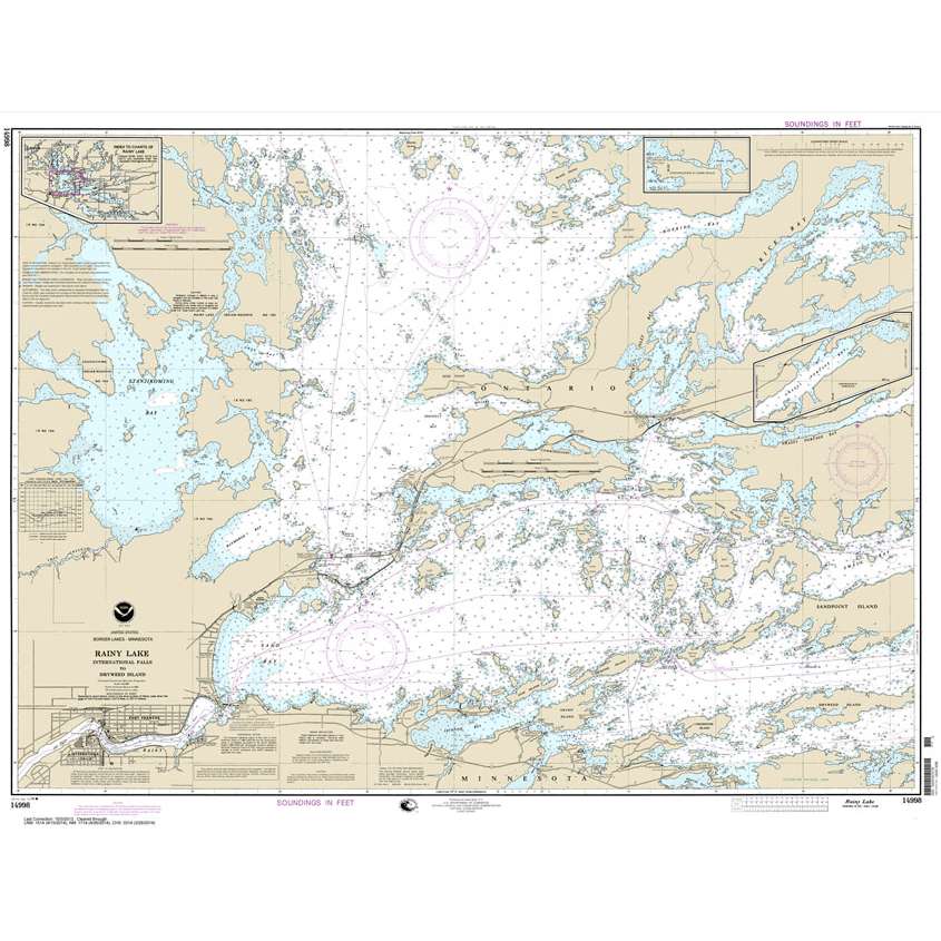 Historical NOAA Chart 14998: Rainy Lake-International Falls to Dryweed Island - Life Raft Professionals