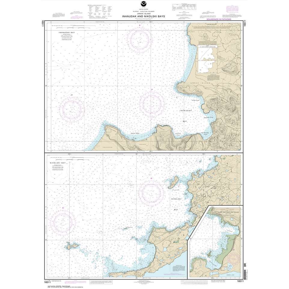 Historical NOAA Chart 16511: Inanudak Bay and Nikolski Bay: Umnak l.; River and Mueller Coves - Life Raft Professionals