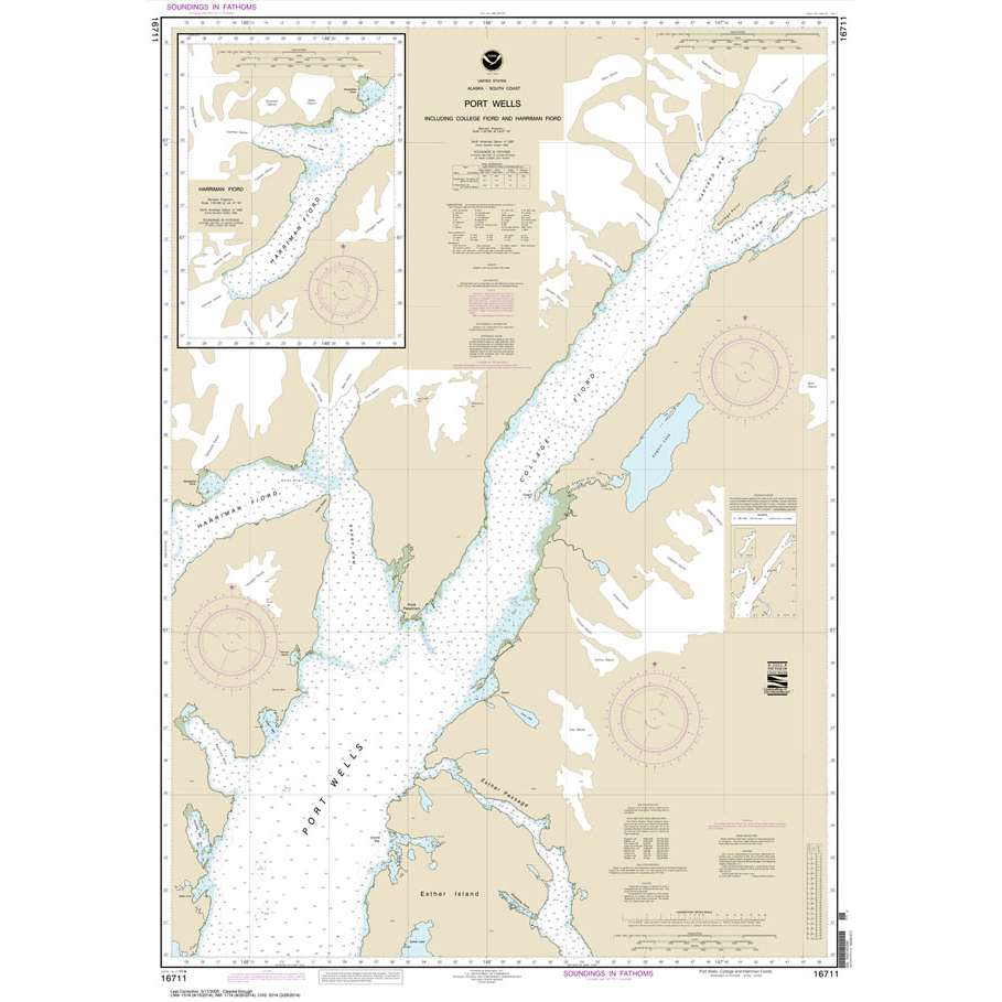 Historical NOAA Chart 16711: Port Wells: including College Fiord and Harriman Fiord - Life Raft Professionals