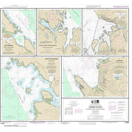 Historical NOAA Chart 17423: Harbor Charts-Clarence Strait and Behm Canal Dewey Anchorage: Etolin Island;Ratz Harbor: Prince of Wales Island;Naha Bay: Revillagigedo Island;Tolstoi and Thorne Bays: Prince of Wales ls.;Union Bay: Cleveland Peninsula - Life Raft Professionals