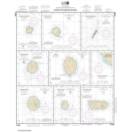Historical NOAA Chart 81086: Plans in the Mariana Islands; Faraloon de Pajaros; Sarigan Island; Farallon de Medinilla; Ascuncion Island; Agrihan; Agrihan Anchorge; Alamagan Island; Guguan; Anatahan - Life Raft Professionals