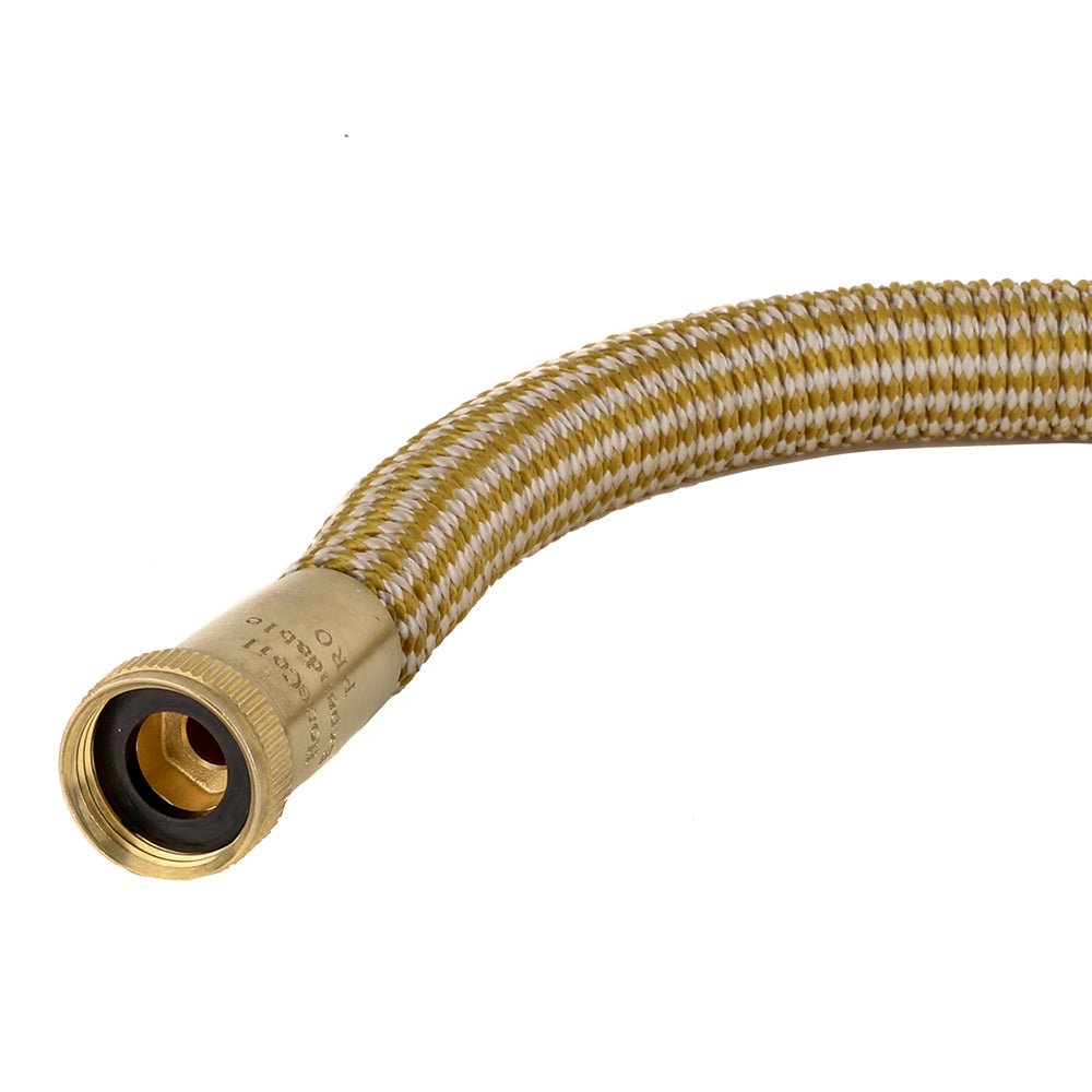 HoseCoil 50 Expandable PRO w/Brass Twist Nozzle Nylon Mesh Bag - Gold/White - Life Raft Professionals