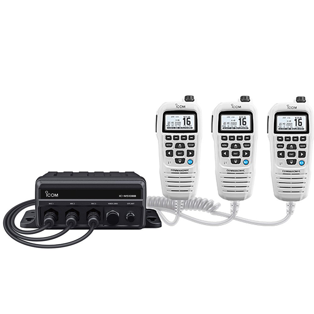 Icom M510BB GW 21 Black Box VHF w/White Command Mic 3 Command Mic Ports - Life Raft Professionals