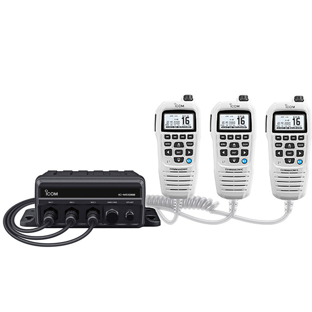 Icom M510BB GW 21 Black Box VHF w/White Command Mic 3 Command Mic Ports - Life Raft Professionals