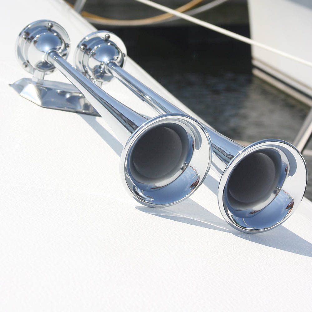 Marinco 12V Chrome Plated Dual Trumpet Air Horn - Life Raft Professionals