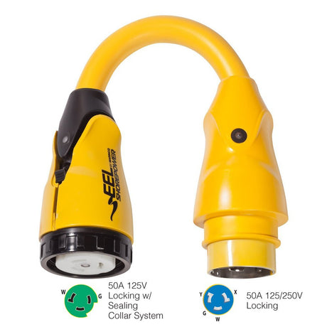 Marinco P504-503 EEL 50A-125V Female to 50A-125/250V Male Pigtail Adapter - Yellow - Life Raft Professionals