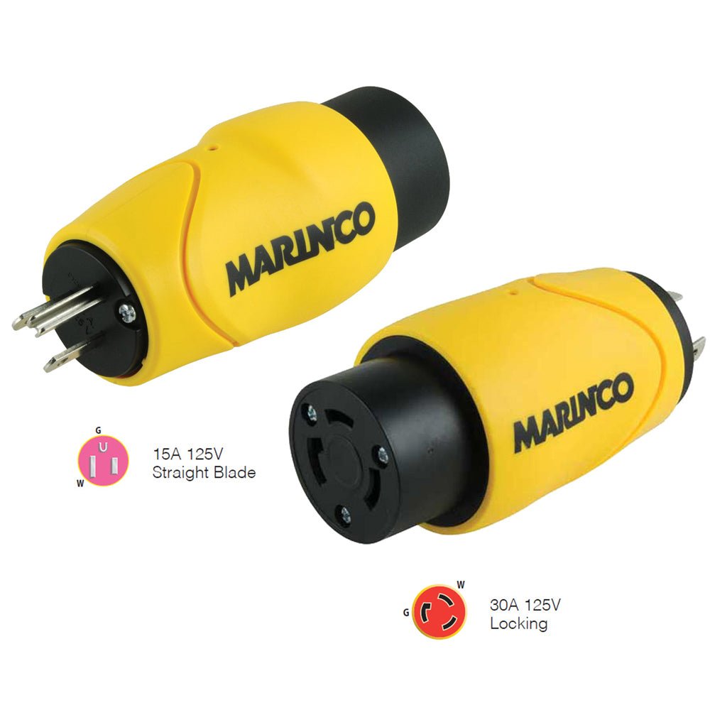 Marinco Straight Adapter 15Amp Straight Male to 30Amp Locking Female Connector - Life Raft Professionals