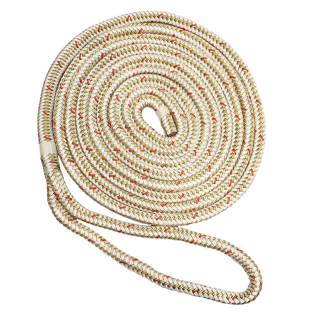 New England Ropes 1/2" Double Braid Dock Line - White/Gold w/Tracer - 15 - Life Raft Professionals