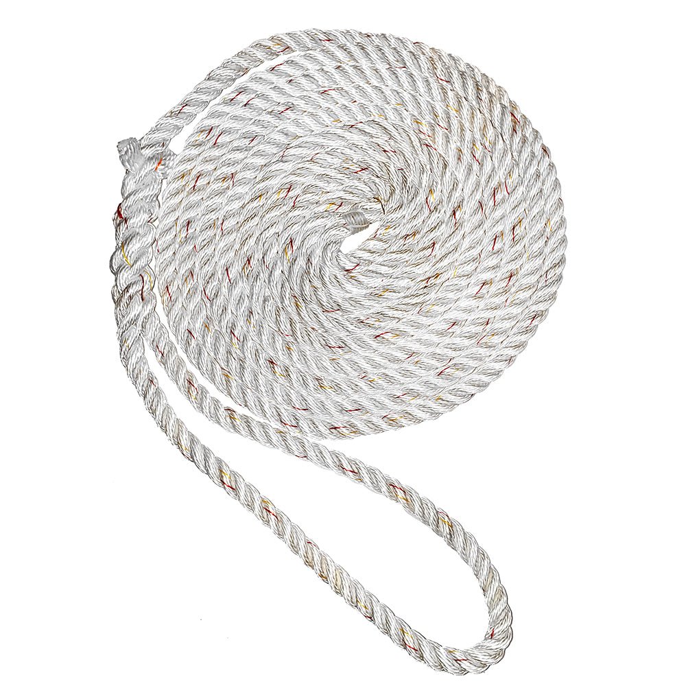 New England Ropes 3/8" Premium 3-Strand Dock Line - White w/Tracer - 15 - Life Raft Professionals