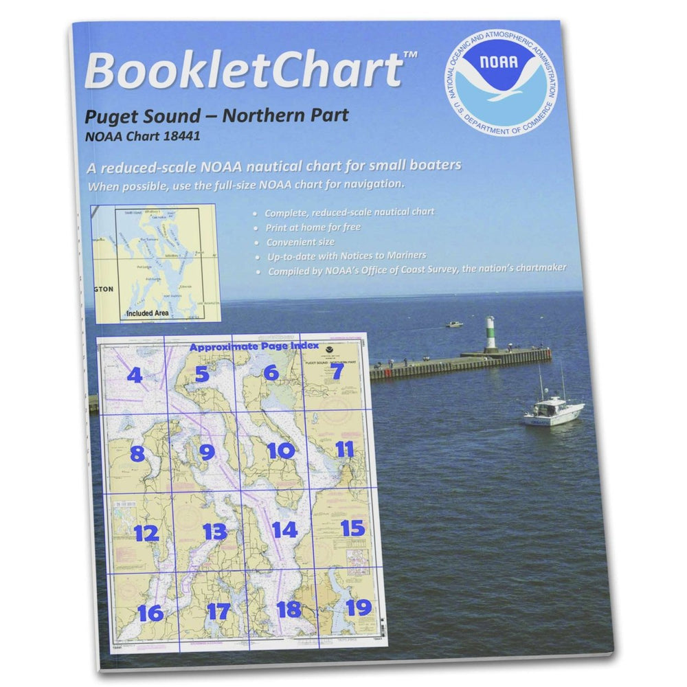 NOAA BookletChart 18441: Puget Sound-Northern Part, Handy 8.5" x 11" Size. Paper Chart Book Designed for use Aboard Small Craft - Life Raft Professionals