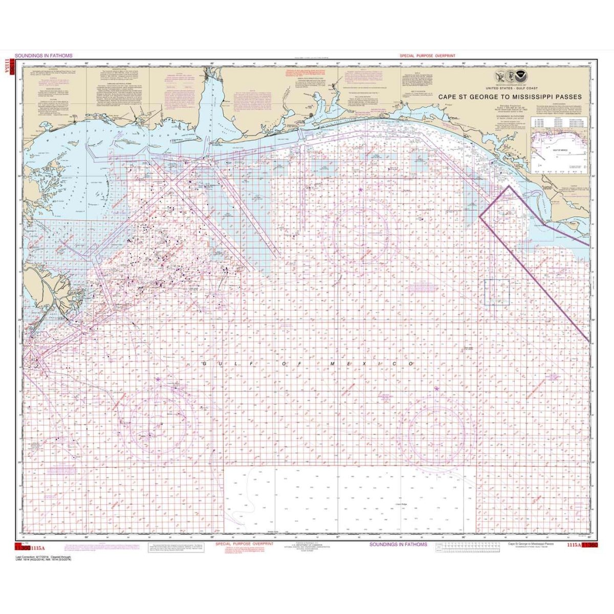 NOAA Chart 1115A: Cape St. George to Mississippi Passes (Oil and Gas Leasing Areas) - Life Raft Professionals