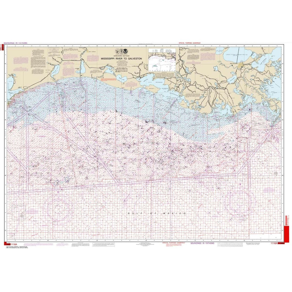 NOAA Chart 1116A: Mississippi River to Galveston (Oil and Gas Leasing Areas) - Life Raft Professionals
