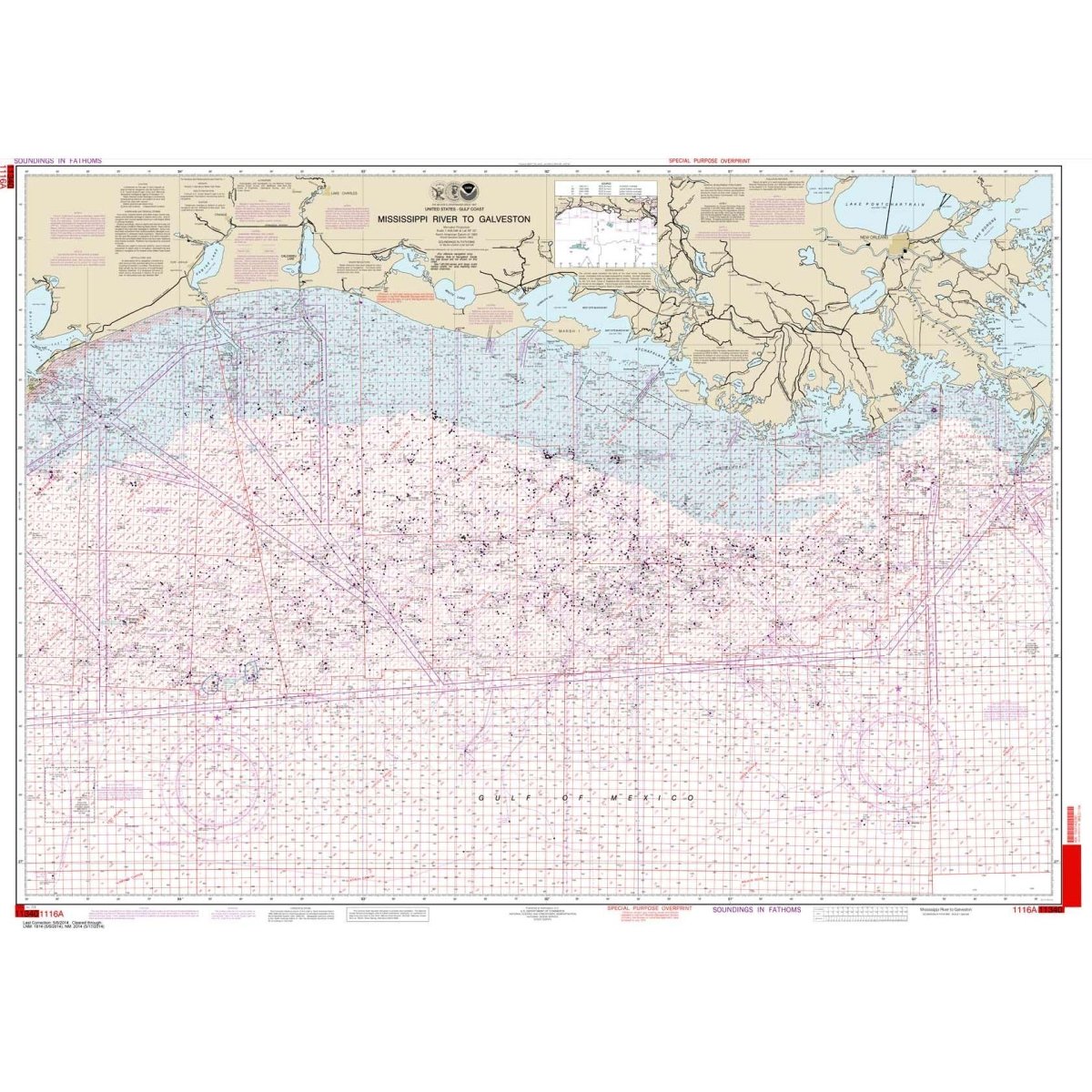 NOAA Chart 1116A: Mississippi River to Galveston (Oil and Gas Leasing Areas) - Life Raft Professionals