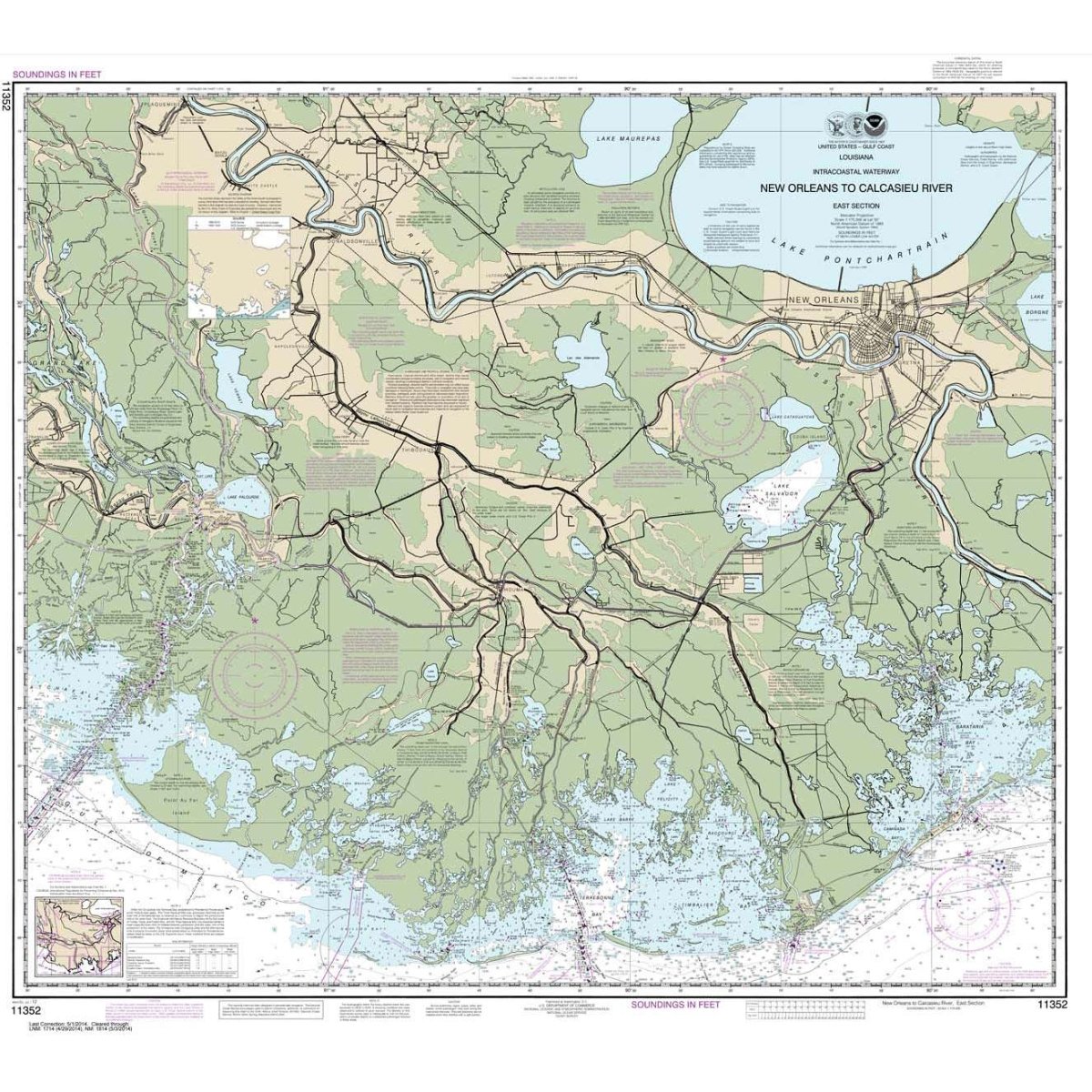 NOAA Chart 11352: Intracoastal Waterway New Orleans to Calcasieu River East Section - Life Raft Professionals