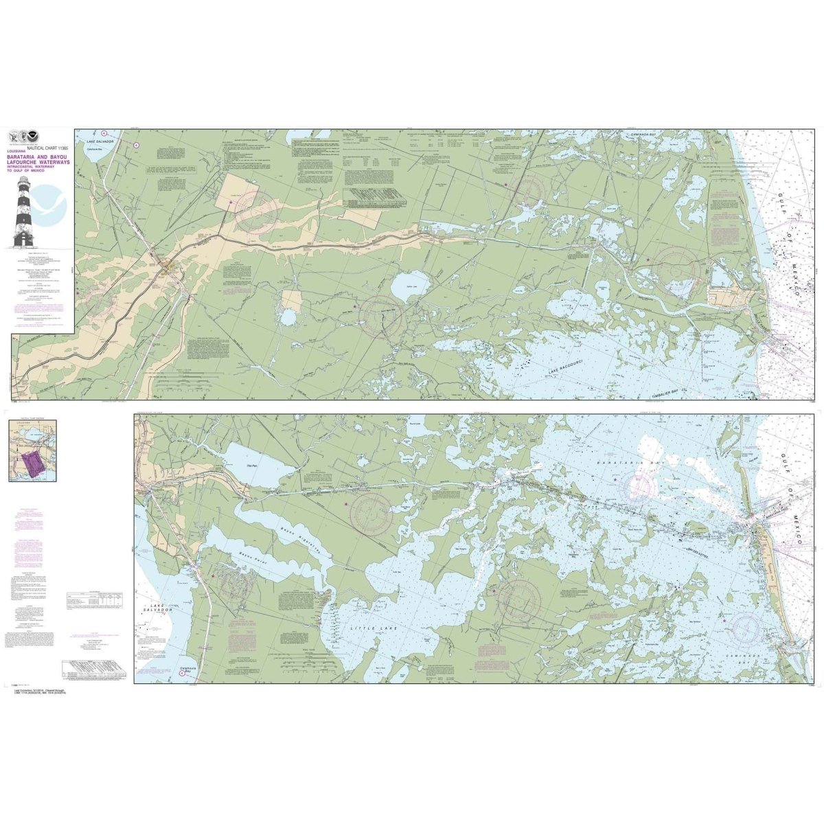 NOAA Chart 11365: Barataria and Bayou Lafourche Waterways Intracoastal Waterway to Gulf of Mexico - Life Raft Professionals
