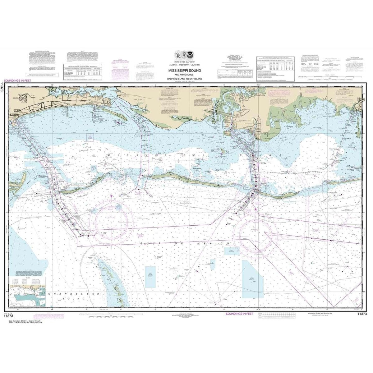 NOAA Chart 11373: Mississippi Sound and approaches Dauphin Island to Cat Island - Life Raft Professionals