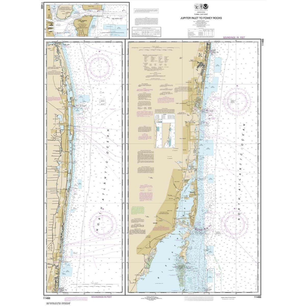 NOAA Chart 11466: Jupiter Inlet to Fowey Rocks; Lake Worth Inlet - Life Raft Professionals