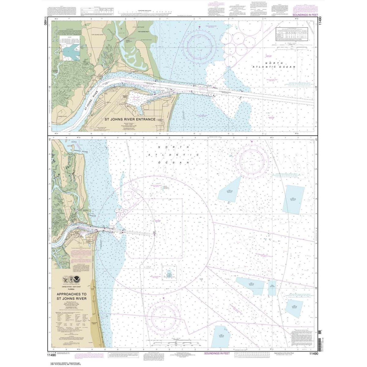 NOAA Chart 11490: Approaches to St. Johns River; St. Johns River Entrance - Life Raft Professionals