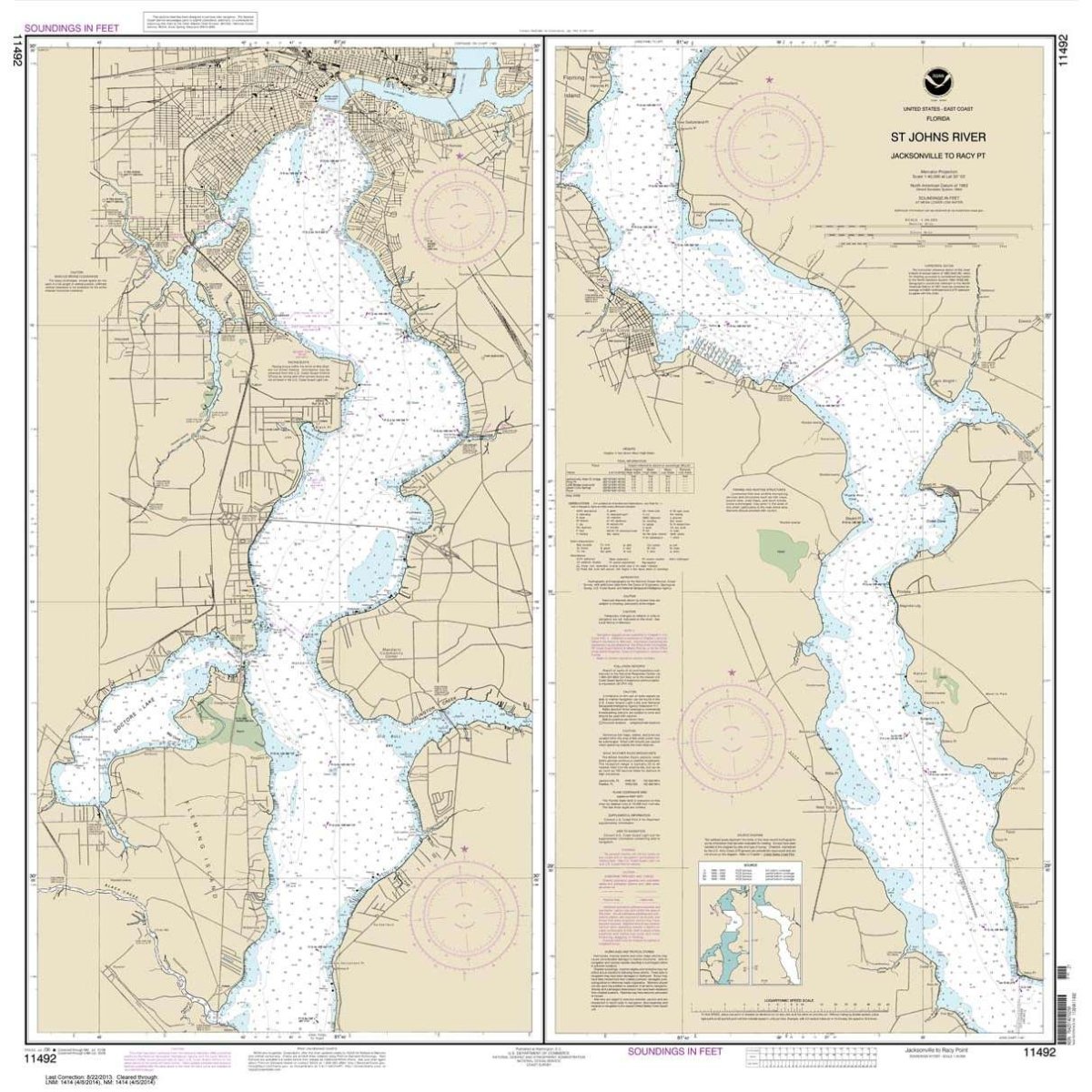 NOAA Chart 11492: St. John's River Jacksonville to Racy Point - Life Raft Professionals