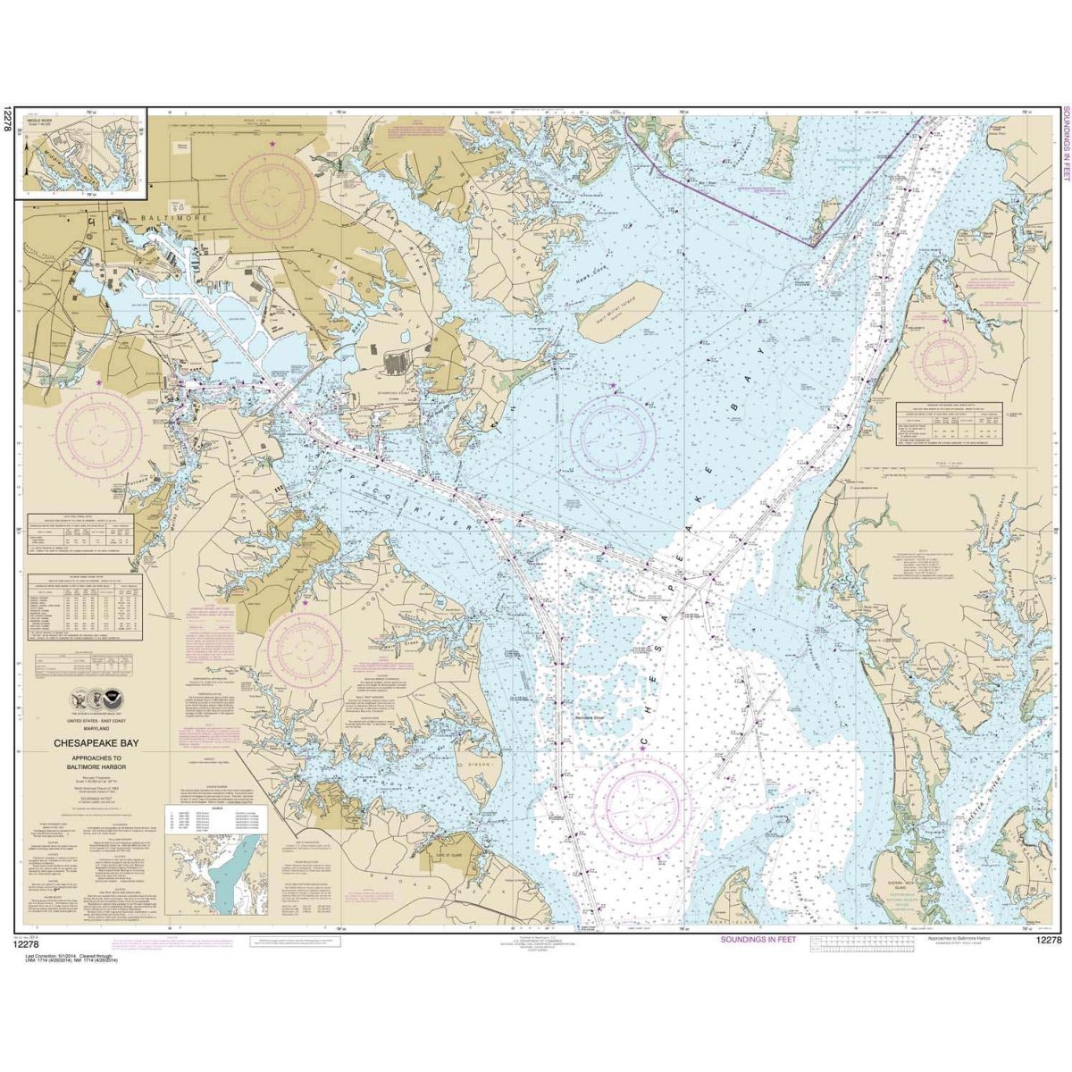 NOAA Chart 12278: Chesapeake Bay Approaches to Baltimore Harbor - Life Raft Professionals