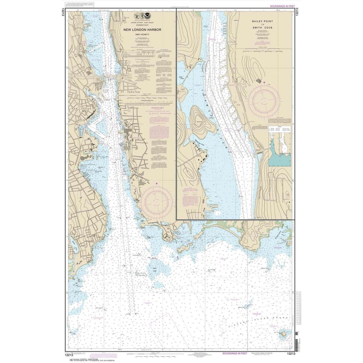 NOAA Chart 13213: New London Harbor and vicinity; Bailey Point to Smith Cove - Life Raft Professionals