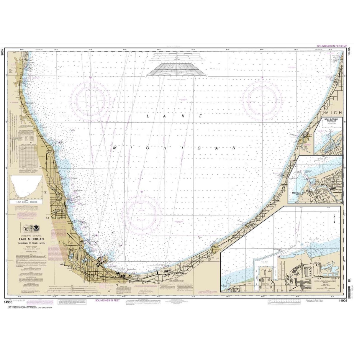 NOAA Chart 14905: Waukegan to South Haven; Michigan City; Burns International Harbor; New Buffalo - Life Raft Professionals