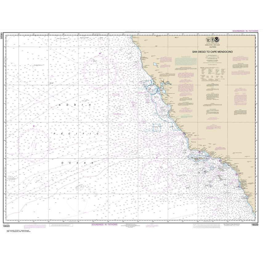 NOAA Chart 18020: San Diego to Cape Mendocino - Life Raft Professionals