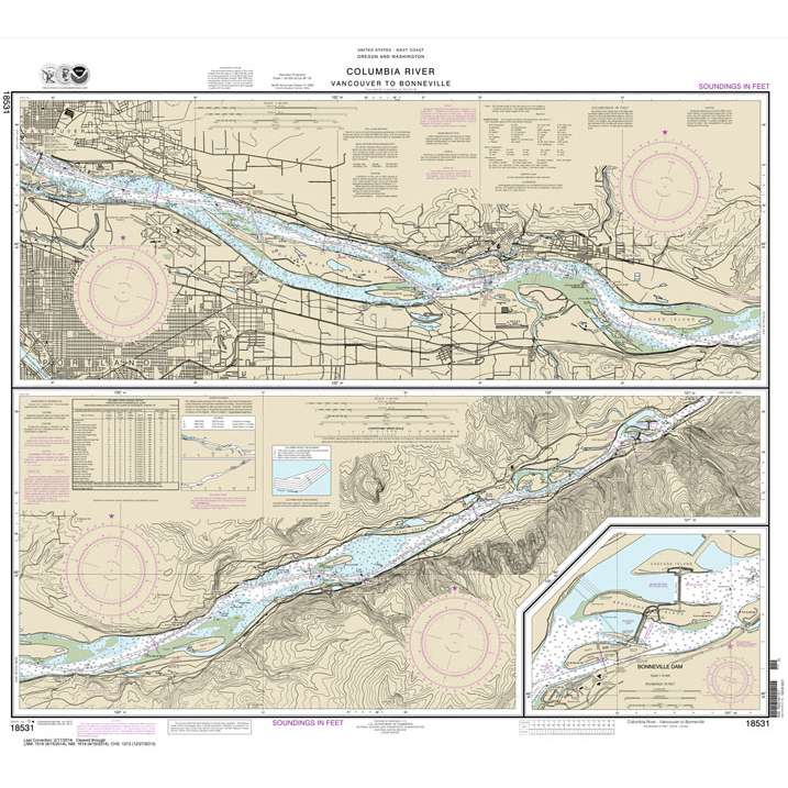 NOAA Chart 18531: Columbia River Vancouver to Bonneville; Bonneville Dam - Life Raft Professionals