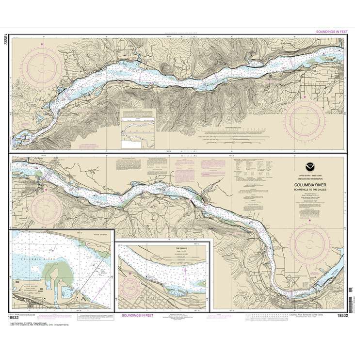 NOAA Chart 18532: Columbia River Bonneville To The Dalles; The Dalles; Hood River - Life Raft Professionals