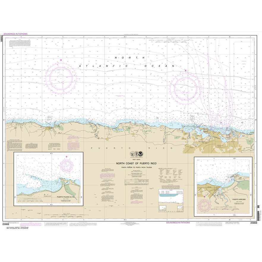 NOAA Chart 25668: North Coast of Puerto Rico Punta Penon to Punta Vacia Talega; Puerto Arecibo; Puerto Palmas Altas - Life Raft Professionals