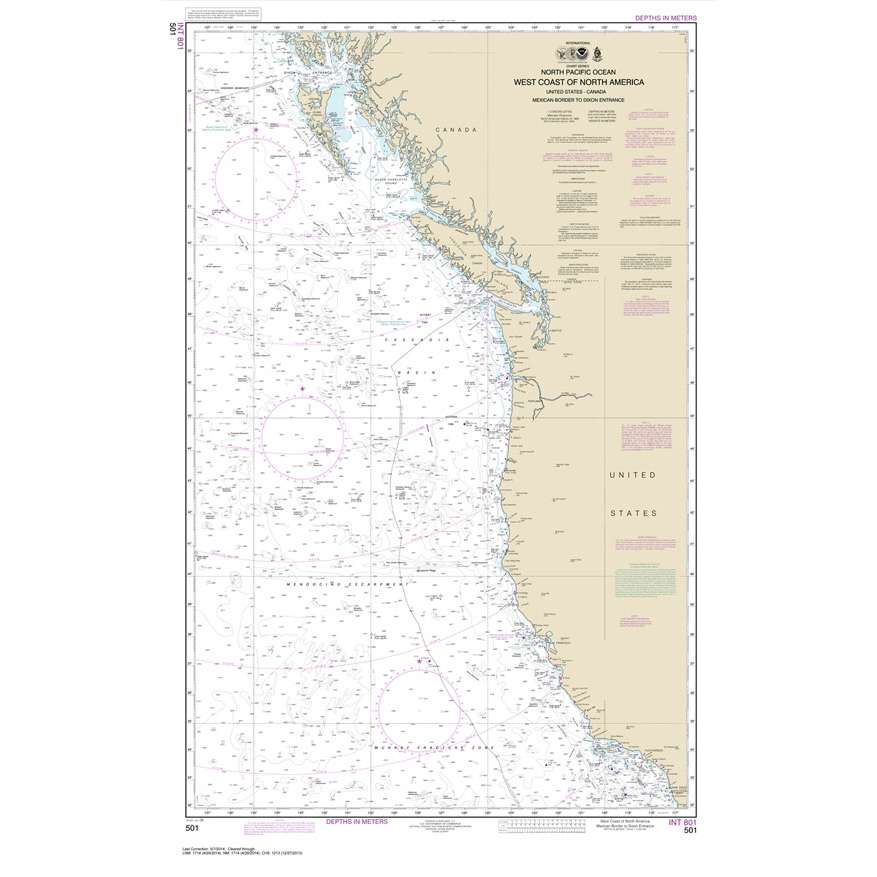 NOAA Chart 501: North Pacific Ocean West Coast Of North America Mexican Border To Dixon Entrance - Life Raft Professionals