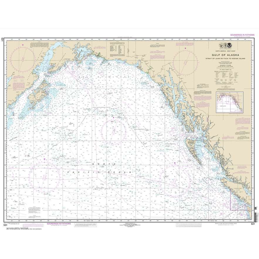 NOAA Chart 531: Gulf of Alaska Strait of Juan de Fuca to Kodiak Island - Life Raft Professionals