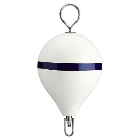 Polyform 17" CM Mooring Buoy w/SS Iron - White Blue Stripe - Life Raft Professionals