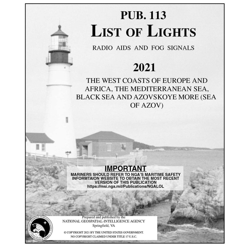 Pub 113 List of Lights: West Coasts of Europe and Africa, Mediterranean Sea, Black Sea (Current Edition) - Life Raft Professionals