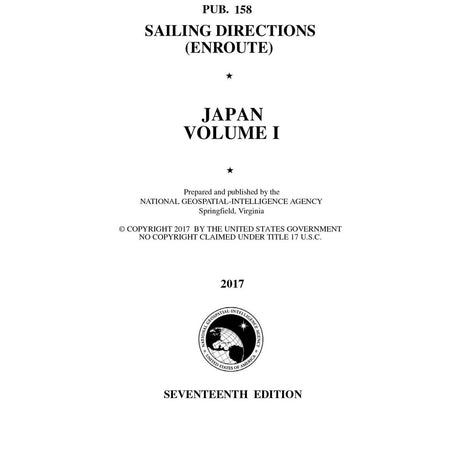 PUB 158 Sailing Directions Enroute: Japan Vol 1 (Current Edition) - Life Raft Professionals