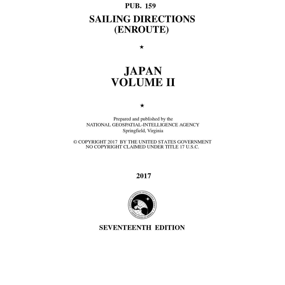 PUB 159 Sailing Directions Enroute: Japan Vol 2 (Current Edition) - Life Raft Professionals