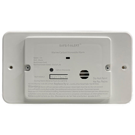 Safe-T-Alert 62 Series Marine Carbon Monoxide - White - Flush Mount - 12V w/Relay Trim Ring [62-542-TR-WT] - Life Raft Professionals