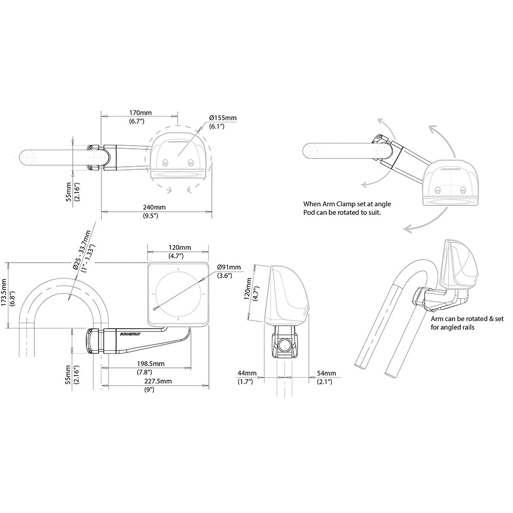 Scanstrut Scanpod Single Instrument Pod -Precut- Arm Mounted - Fits 1" - 1.3" Rails - Life Raft Professionals